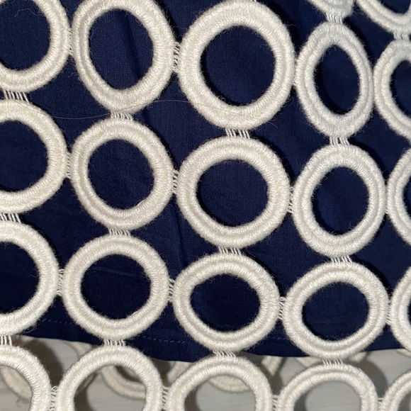 Boden Navy Blue White Eyelet Overlay Short Sleeve Cotton Shift Dress - Picture 10 of 14